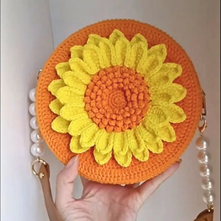 Lulusnow Handmade Orange Sunflower bag Crochet HandBag[Gift:1PC Pearl Bag Strap]-Multiple colors to choose