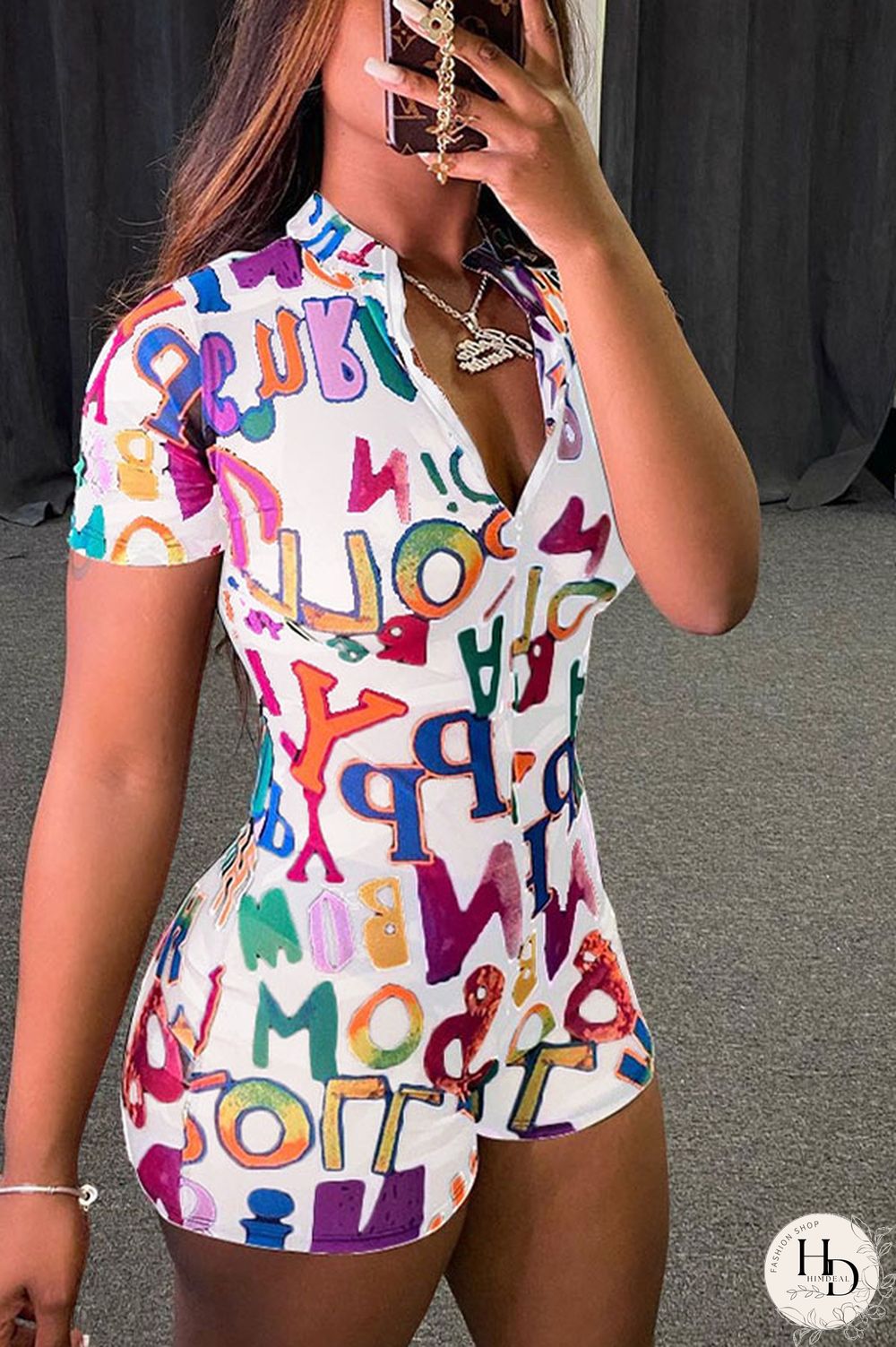 Red Fashion Sexy Print Polyester Short Sleeve V Neck Jumpsuits