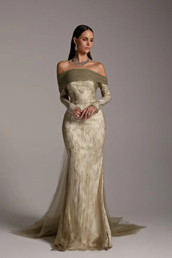 Green Tulle Strapless White Lining Long Sleeves Sheath Prom Dress ZT0641