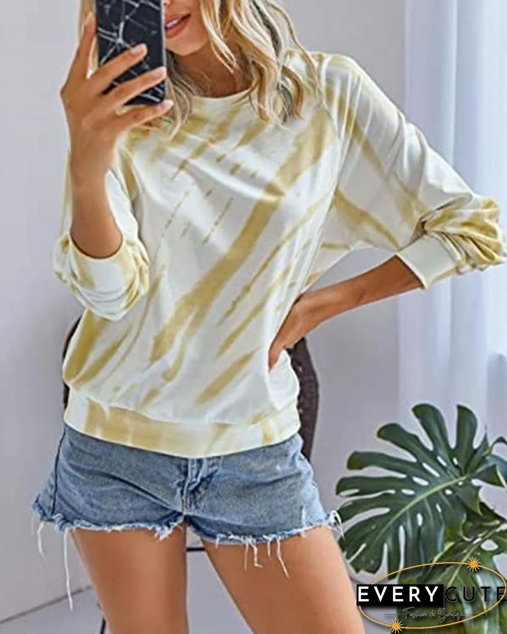 Tie Dye Round Neck Long Sleeve T-shirt