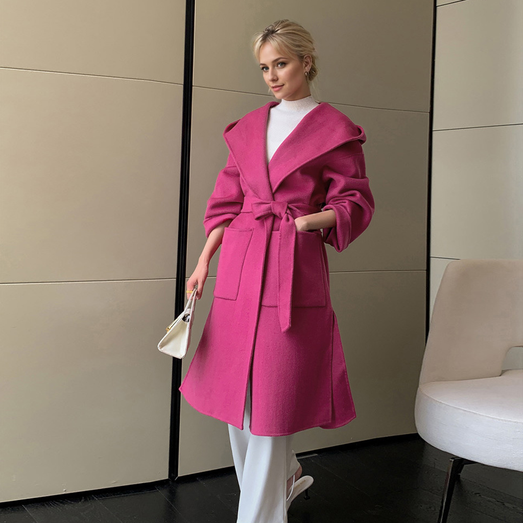 Women's 100% Wool Long Hooded Coat REAL SILK LIFE