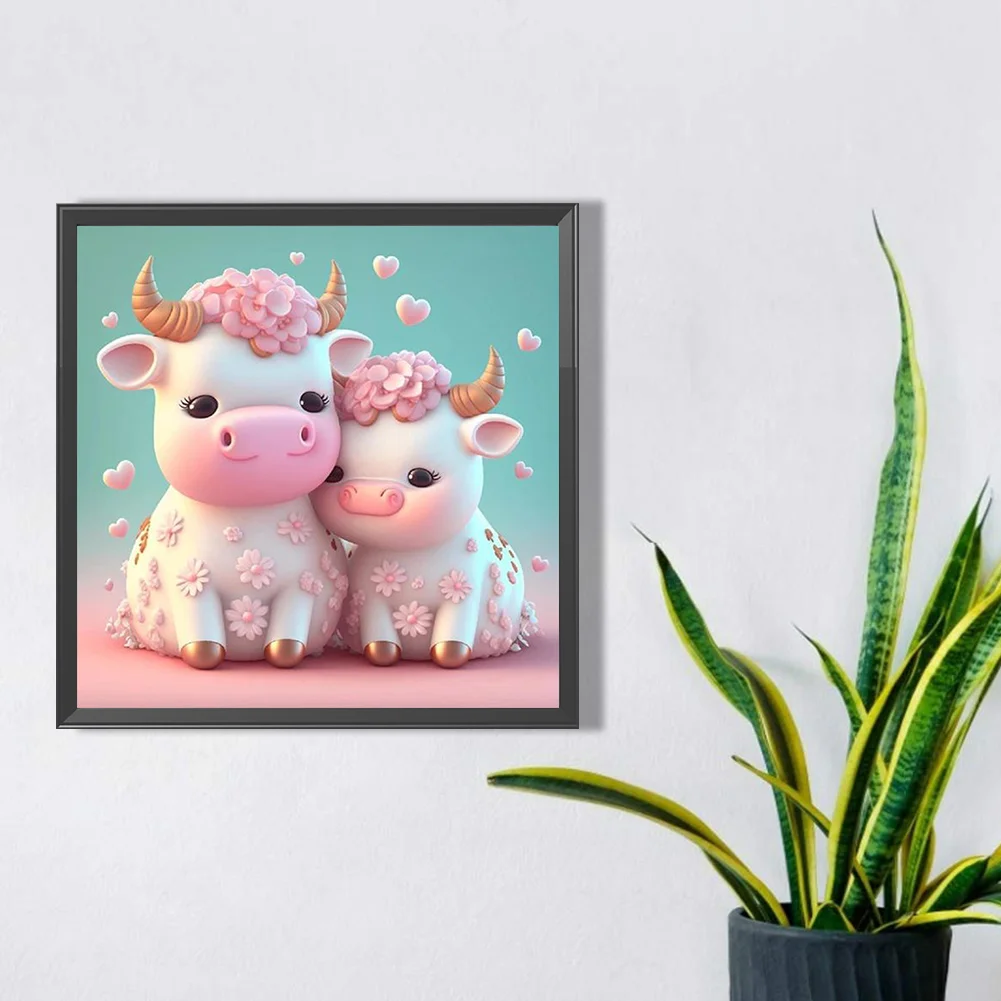 Full Round Diamond Painting 30*30cm - Cartoon Cow