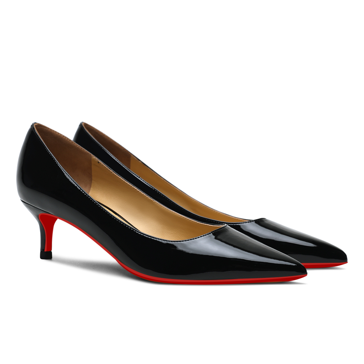 50mm Women's Low Heel Kittens Pointed Toe Casual Slip On Patent Red Bottoms Pumps-vocosishoes
