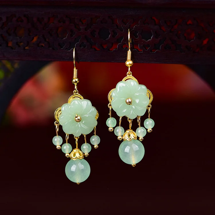 Ancient style natural jade drop earrings