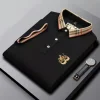 Men's Business Embroidered Striped Lapel Polo Shirt