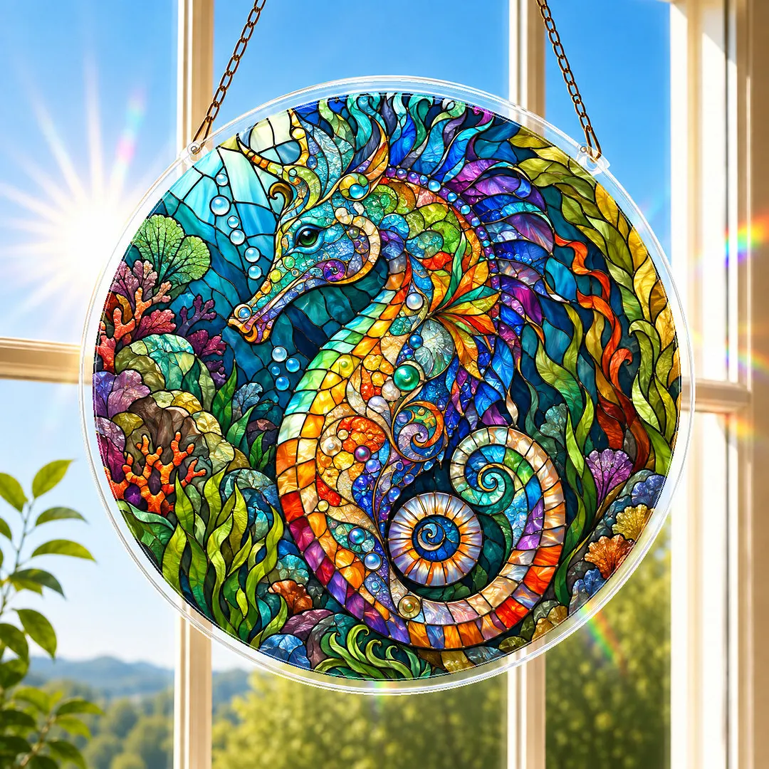 Rainbow Seahorse Reef Stained Glass Suncatcher Puzzle