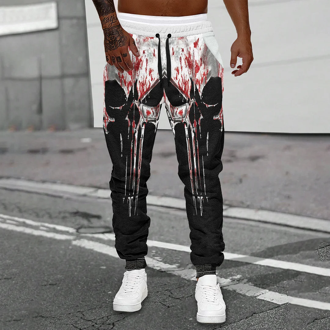 Hot-Blooded Warrior Printed Vikings Skull Casual Train Sweatpants