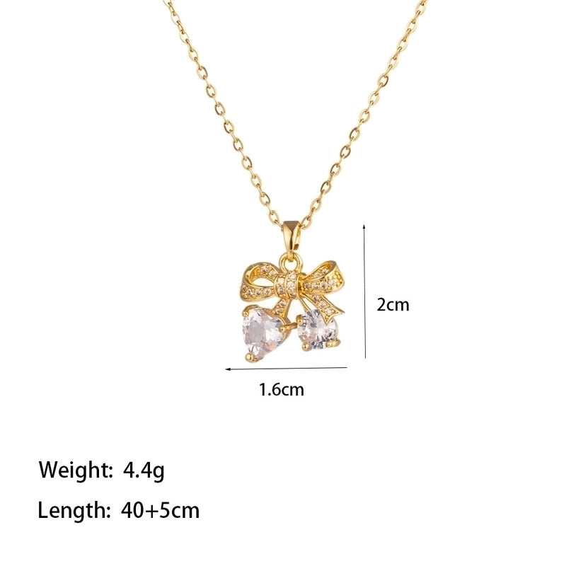 304 Stainless Steel 18K Gold Plated Elegant Artistic Commute Polishing Inlay Moon Dolphin Bow Knot Acrylic Artificial Rhinestones Pendant Necklace