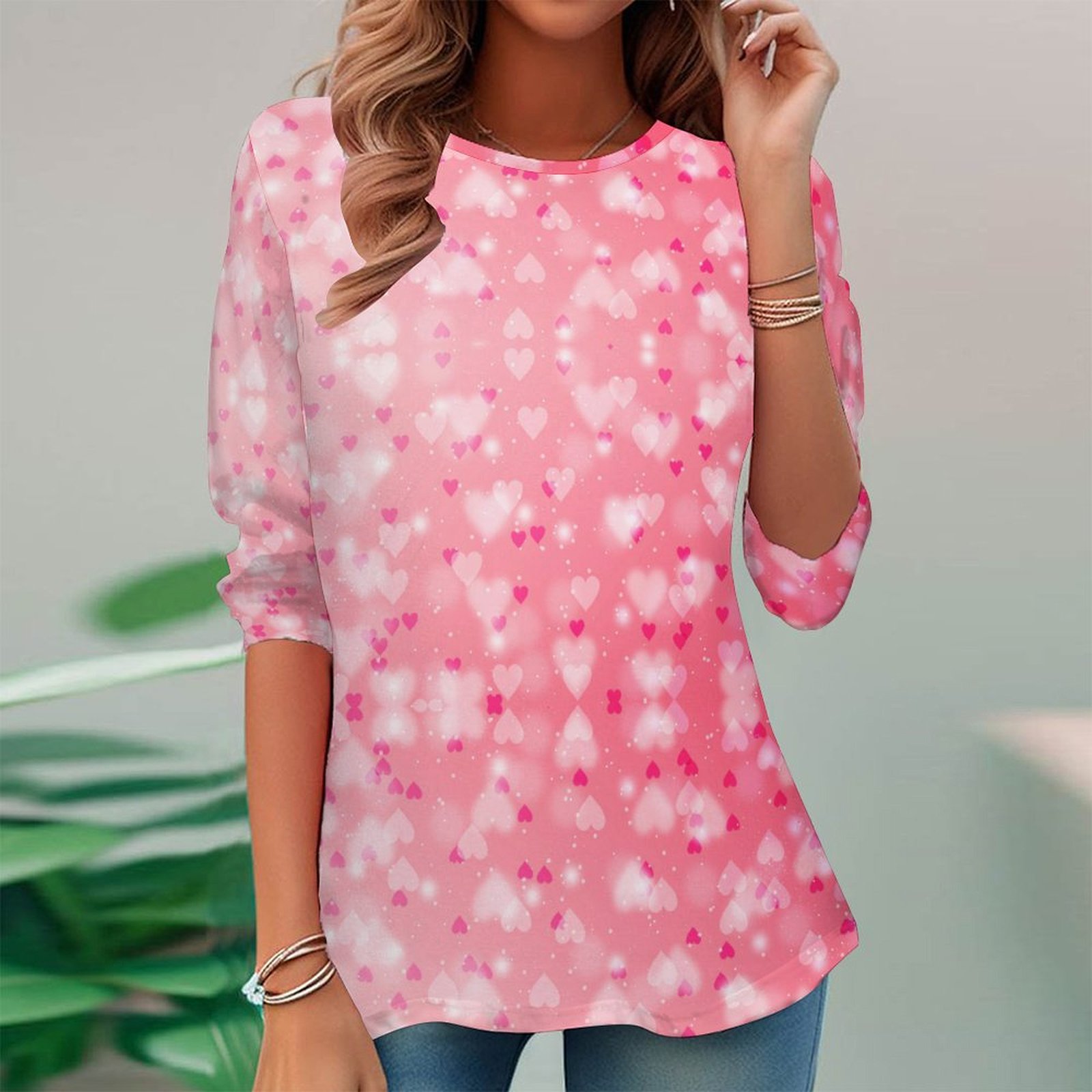 Women Long Sleeve V-neck Graphic Floral Printed Top