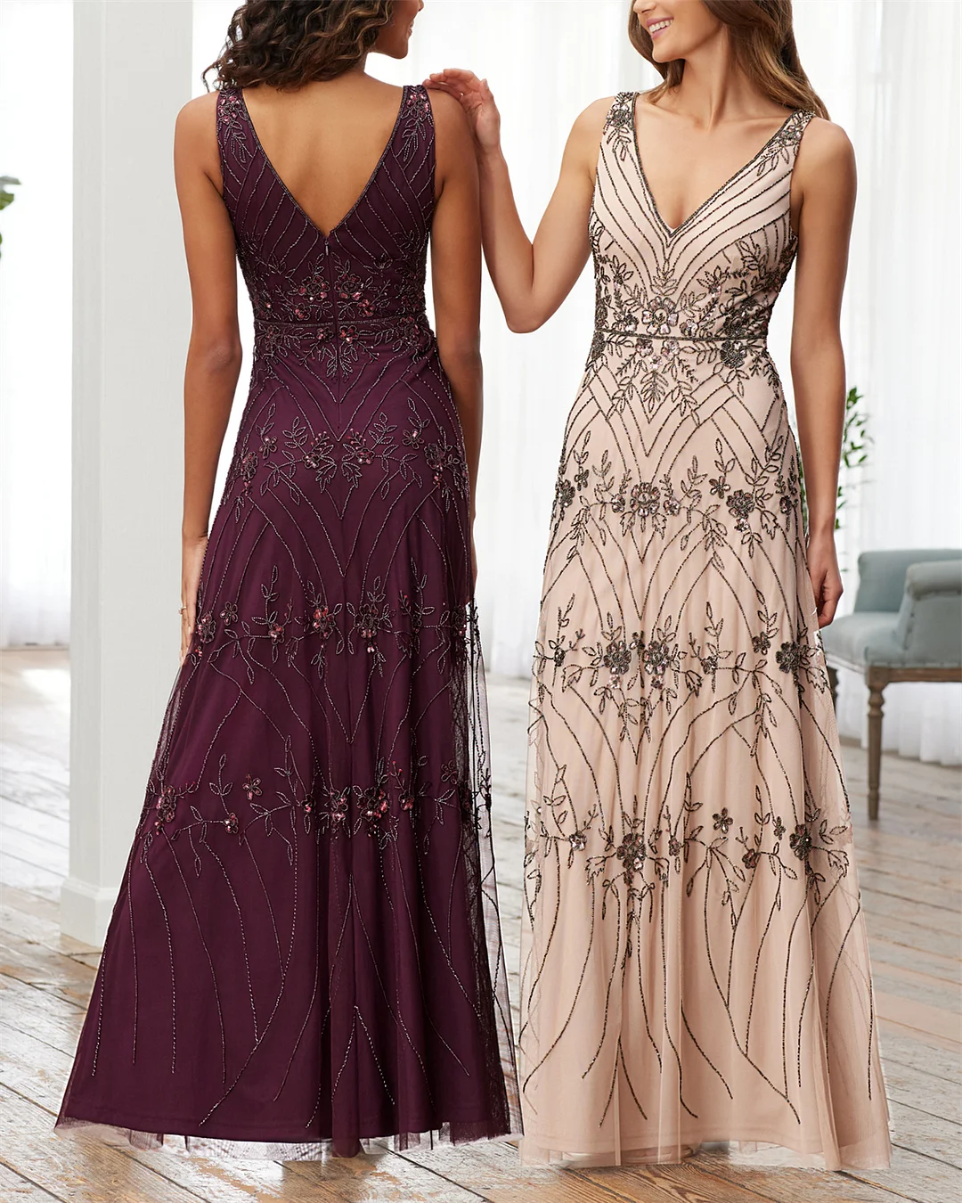 Women's V-neck Sleeveless Embroidery Dress - 01