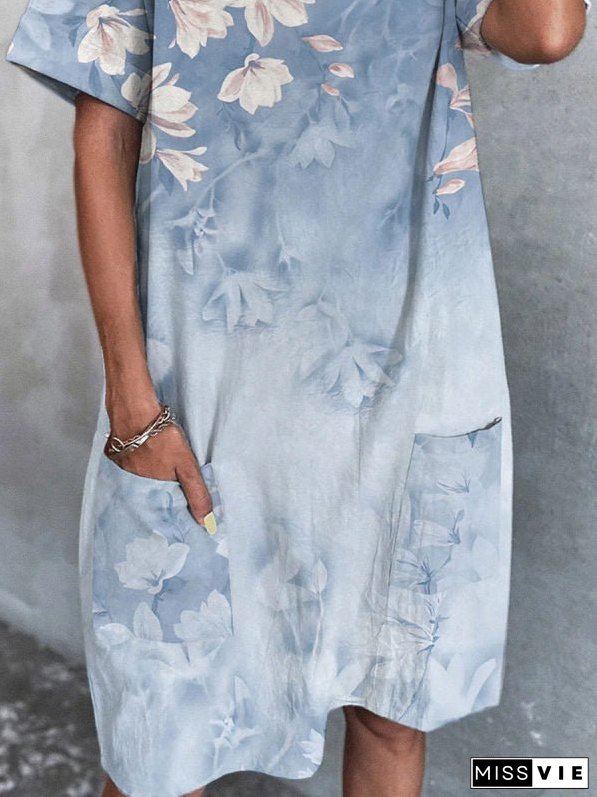Women's Dresses V-Neck Print Pocket Short Sleeve Dress