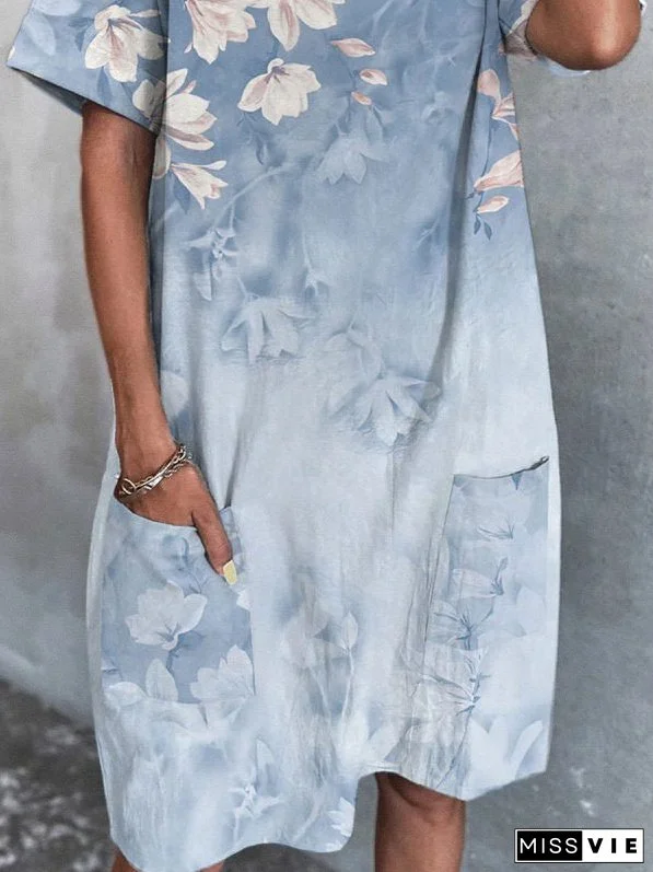 Women's Dresses V-Neck Print Pocket Short Sleeve Dress