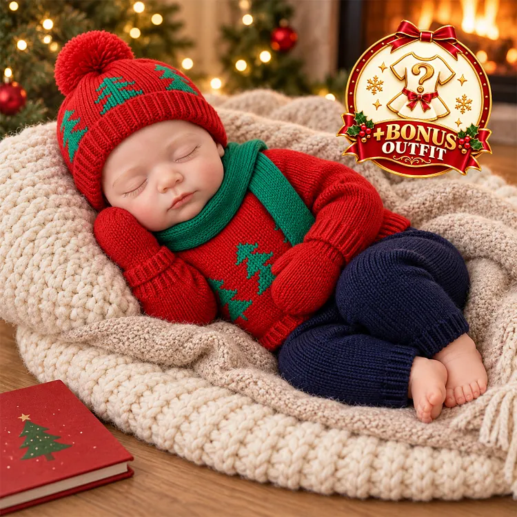 Babeside Larry 12"/16" Christmas Full Body Silicone Reborn Baby Girl &ndash; Realistic Sleeping Newborn in Cozy Red Knit Outfit, Perfect Holiday Gift