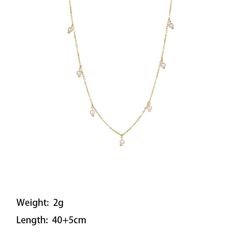 One  Style 18K Real Gold Stainless Steel Small Bead Tassel Necklace