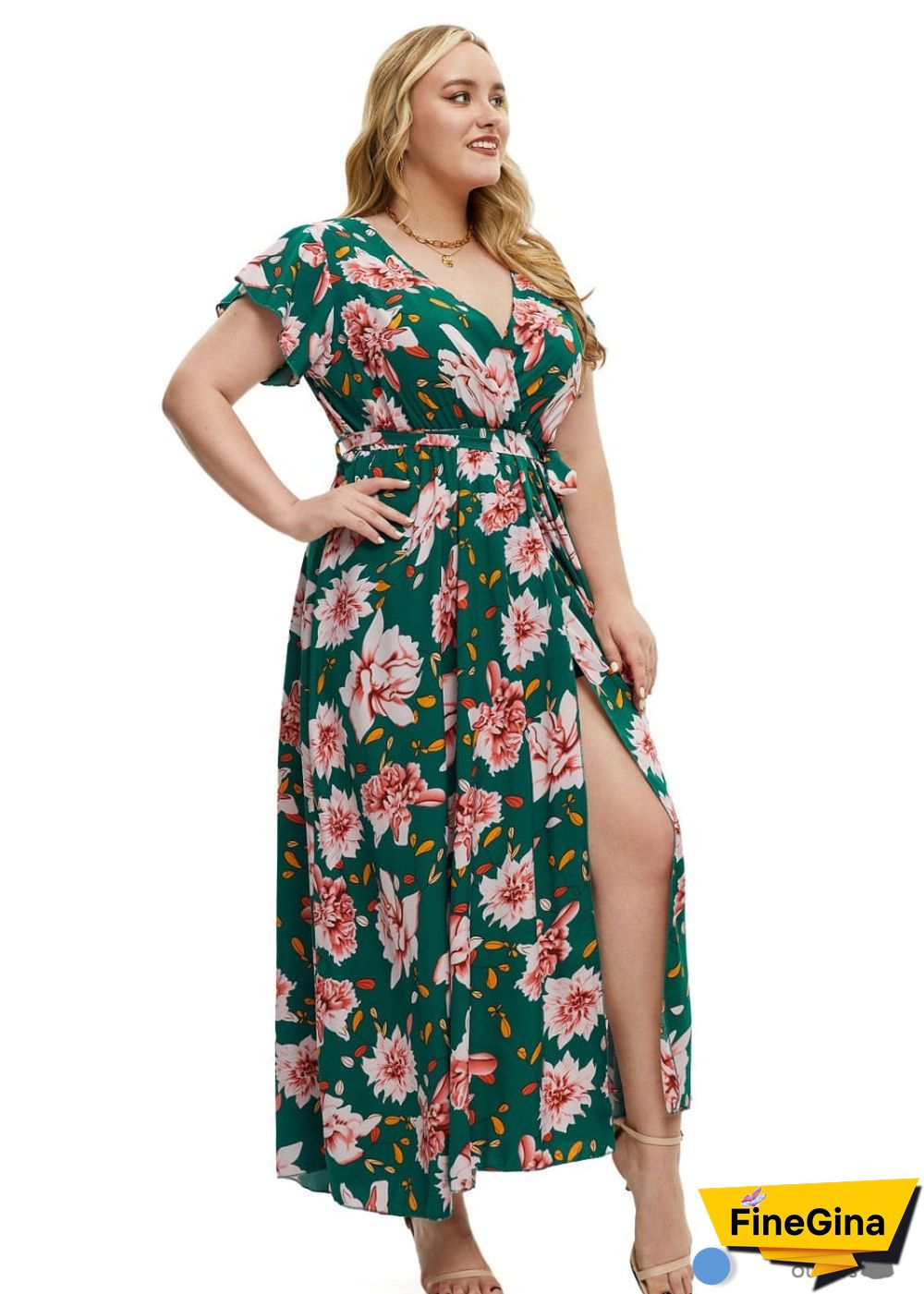 Boho Plus Size Printed Slit Maxi Dress Gianna