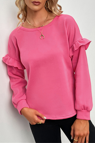 Casual Solid Split Joint Flounce O Neck Tops - Life is Beautiful for You - SheChoic