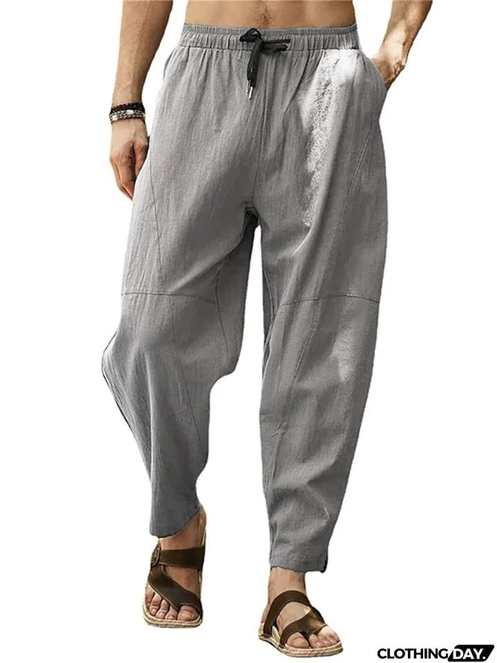 Men Loose Drawstring Casual Solid Color Pants