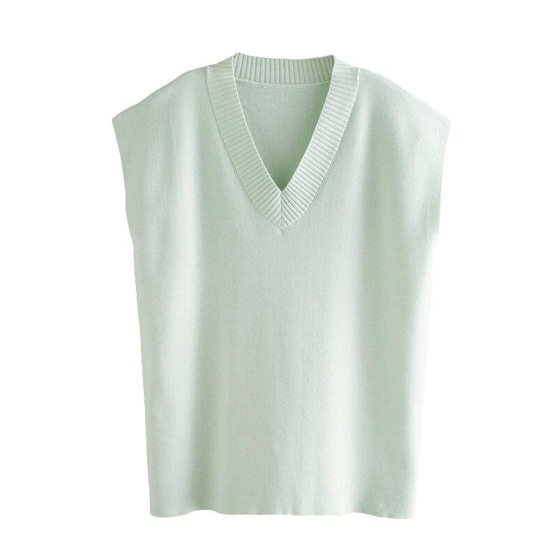 PUWD Casual Woman Oversized Side Slit Knitted Vest 2020 Fashion Ladies Autumn Loose Sleeveless Sweater Female Chic V Neck Tops