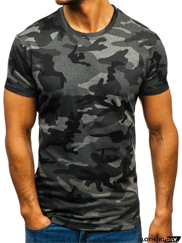 Men's Camouflage Printed Round Neck T-Shirt