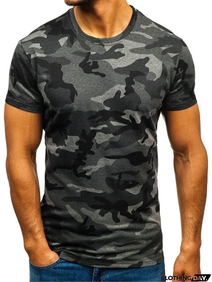 Men's Camouflage Printed Round Neck T-Shirt