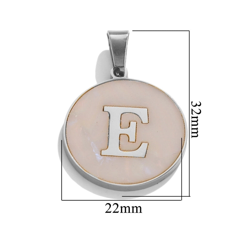 5 Pcs/package Minimalist Round Letter Stainless Steel Plating Inlay Pendant Jewelry Accessories