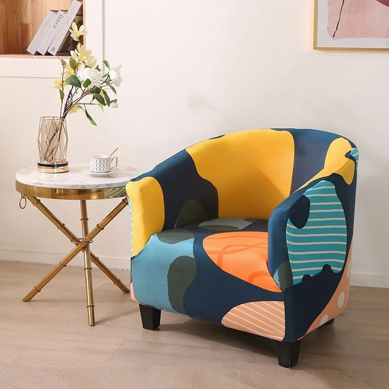 Club Chair Slipcover Stretch Armchair Covers Printed Tub Chair Cover Sofa Cover Spandex Couch Covers for Bar Counter Living Room