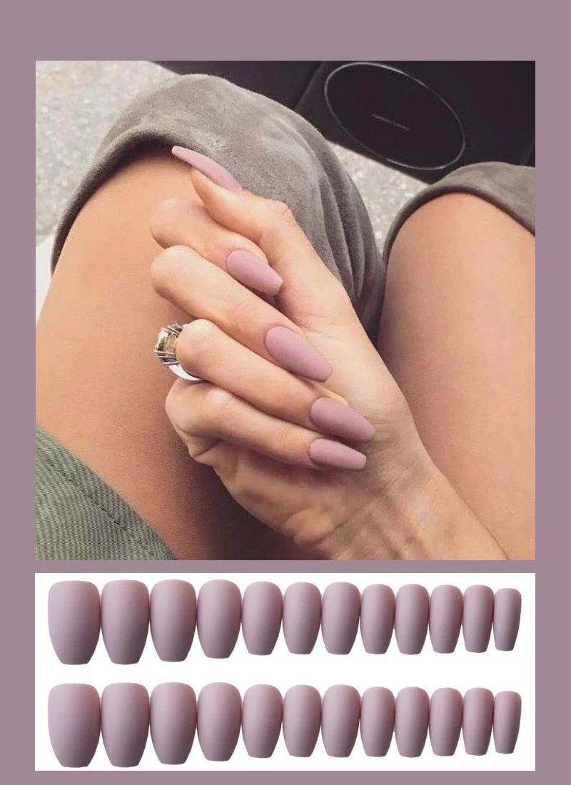 24pcs Solid  Reusable Detachable Fake Matte Tips Press On Nail Medium Long Flat Fully Paste Into False  Nails Art Manicure-Nail Inspo