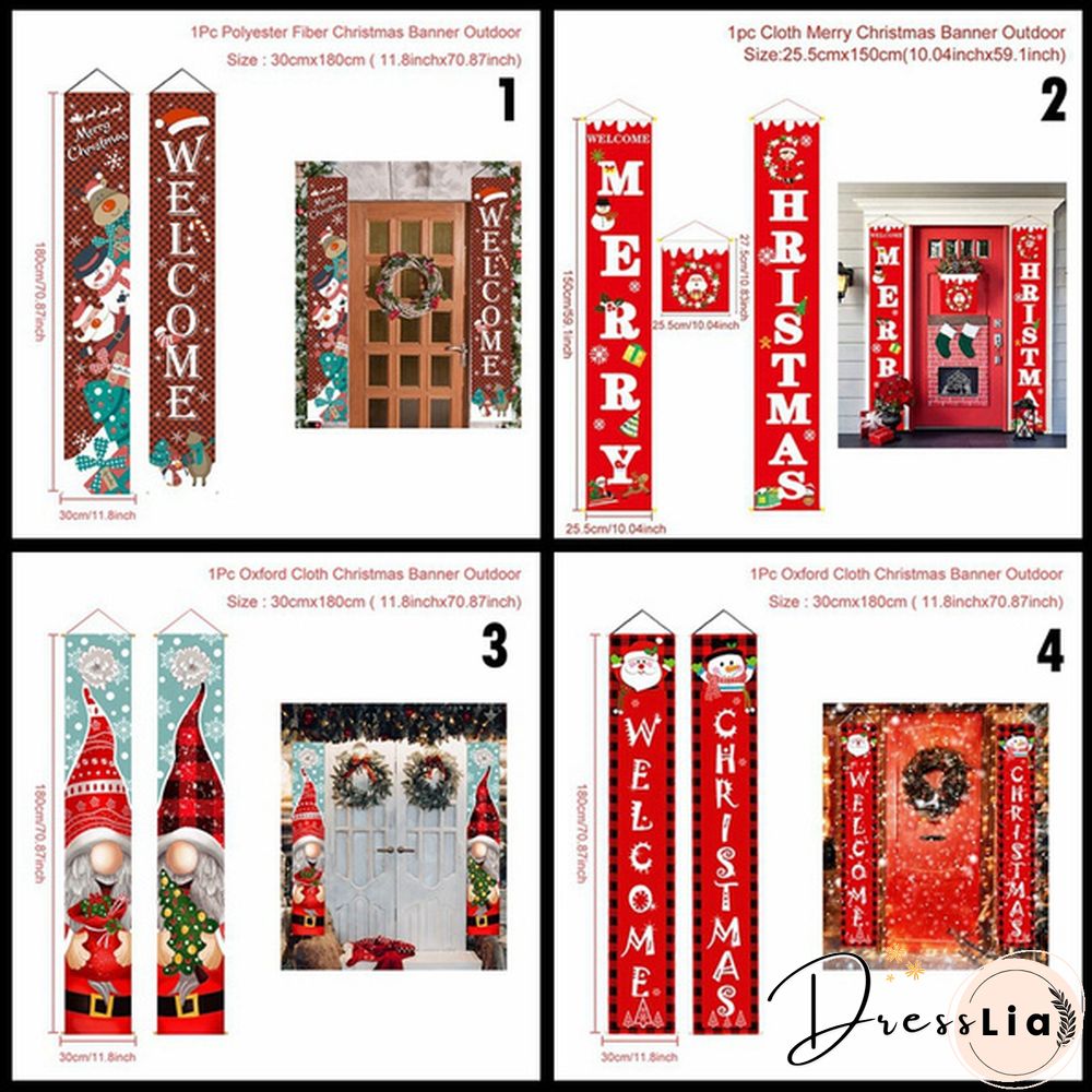 Snowman Santa Clus Merry Christmas Decorations Banner Christmas Porch Sign Hanging Banners For Indoor Outdoor Front Door Wall Xmas Christmas Decoration