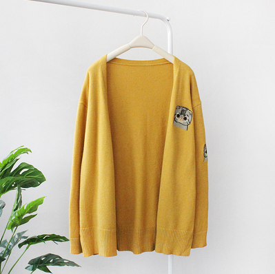 Yellow/Navy Kawaii Kitty Knitting Cardigan SP1811988