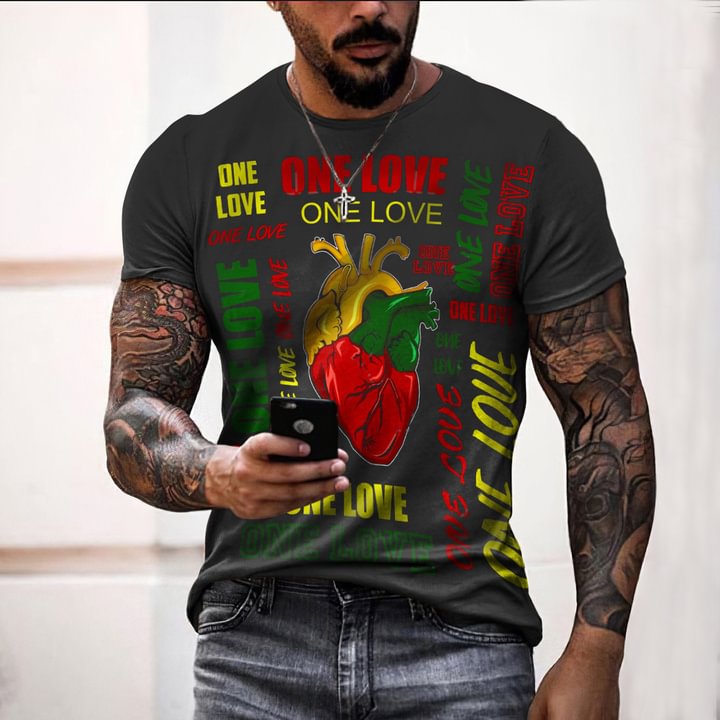 Men's ONE LOVE Print Casual Short Sleeve T-Shirt