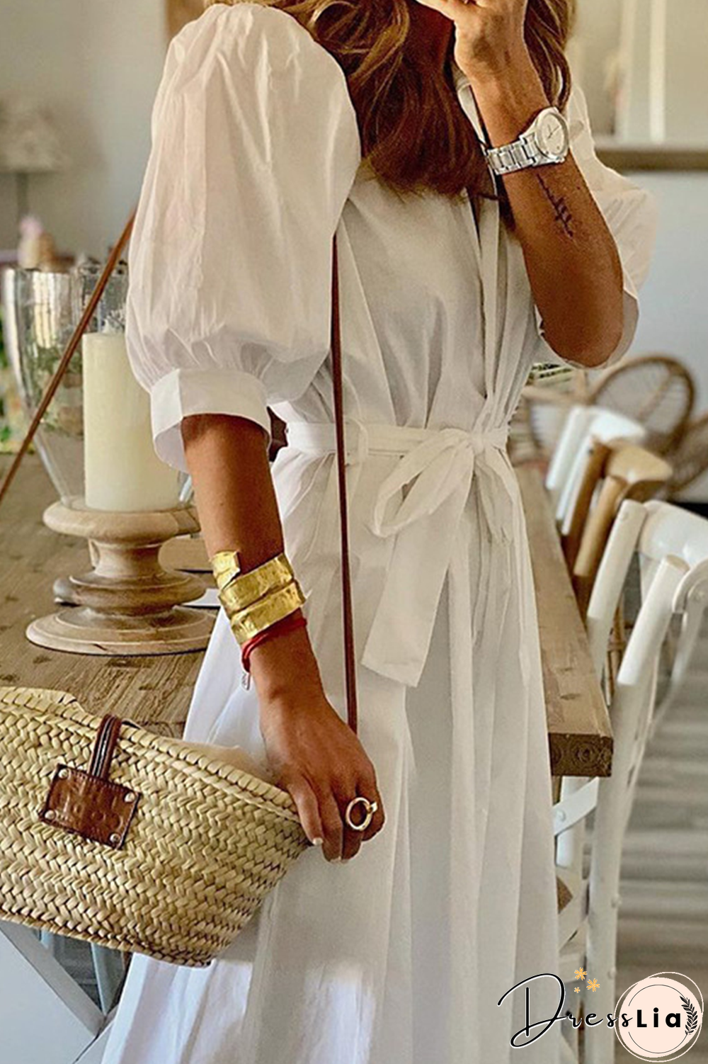 Casual Solid Patchwork Turndown Collar Shirt Dress Dresses