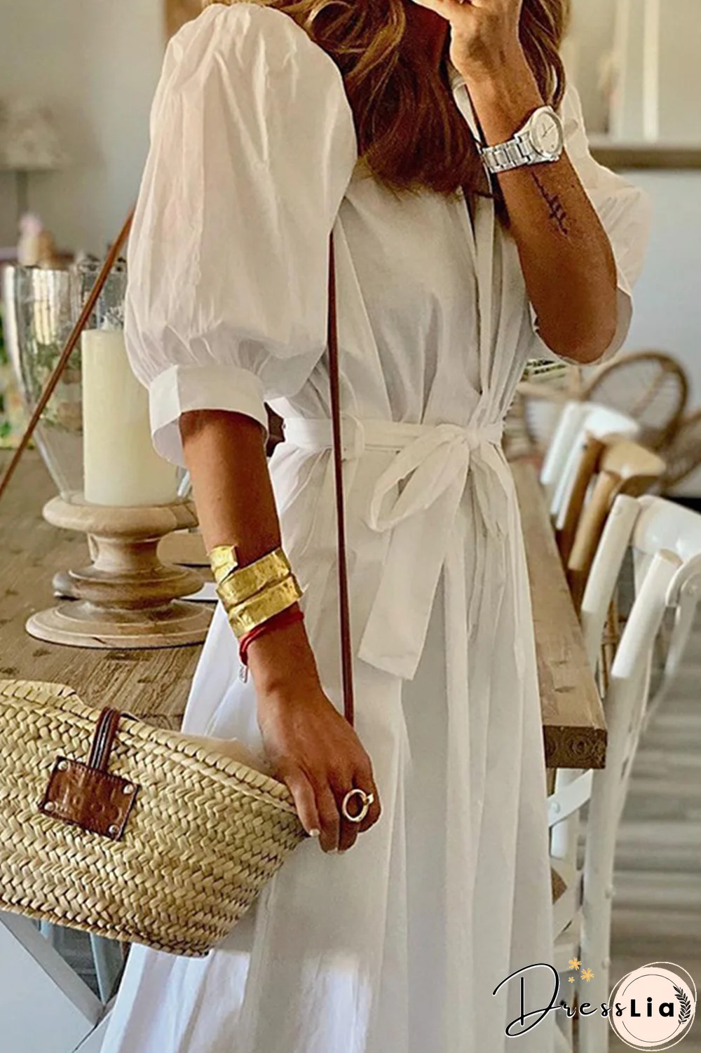 Casual Solid Patchwork Turndown Collar Shirt Dress Dresses