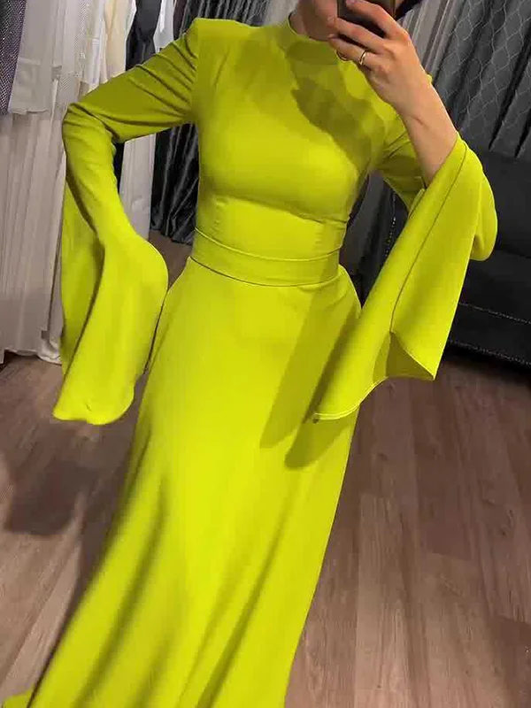 Refined Round-Neck Maxi Dresses with Skinny Belt and Ruffle Sleeves