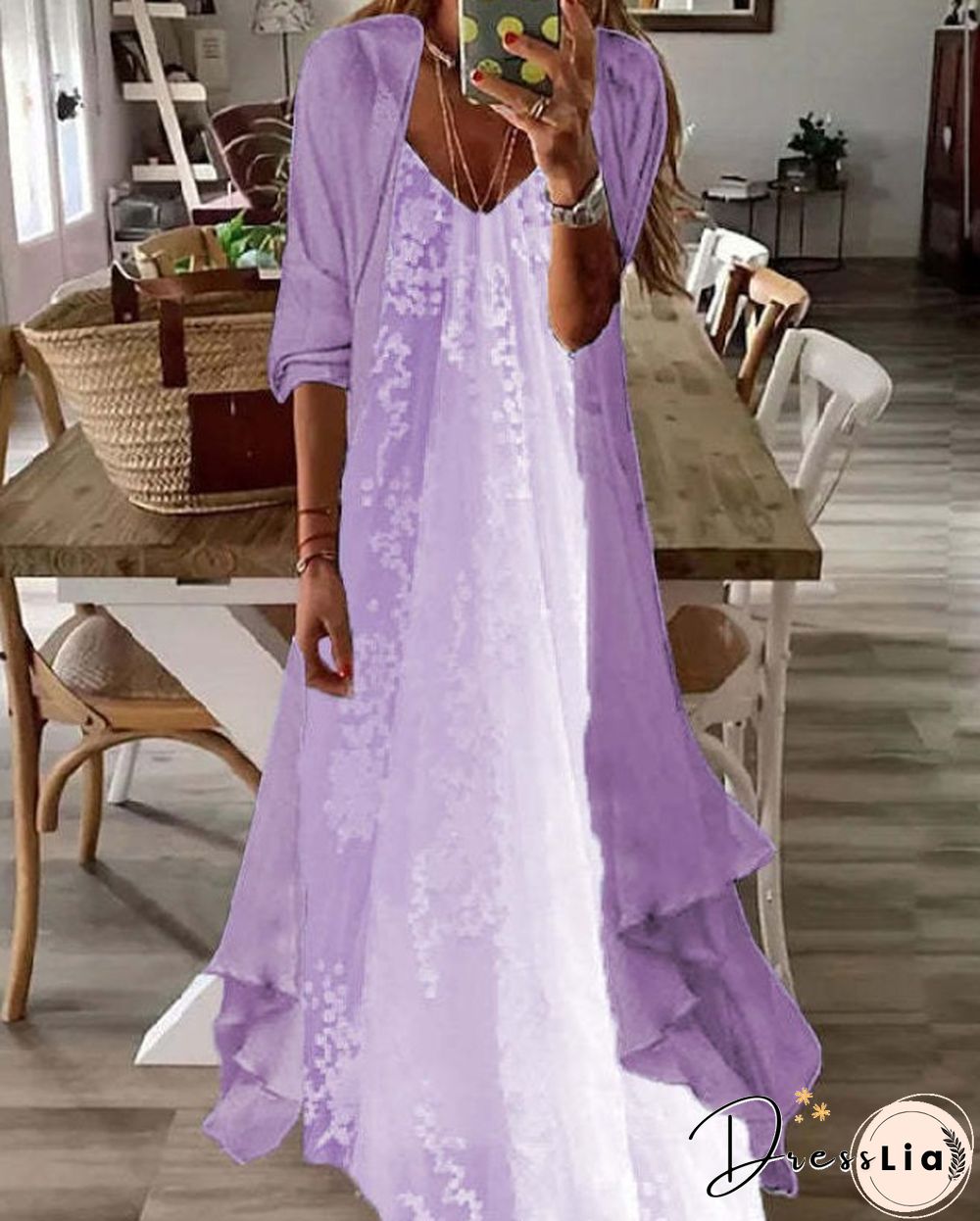 Fake Two-piece Half-sleeve Printed Pleated Casual Sexy Dress