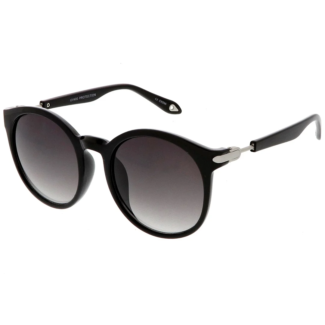 Classic Horn Rimmed Round glasses Metal Arm Detail Neutral Colored Lens 53mm