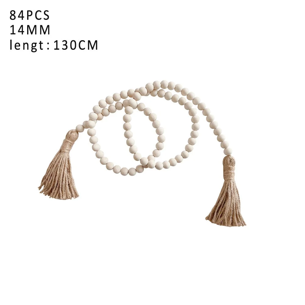 With Tassels Nature Color Nordic Style Home Decor Wall Hanging DIY Crafts Wood/Jute Rope Wood Bead Garland