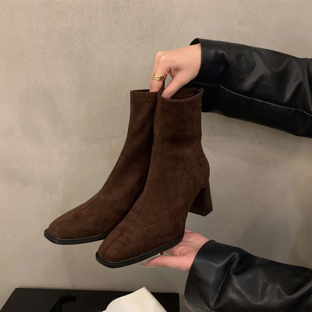 Breakj Breakj Korean Small Ankles Velvet Martin Boots Women's Shoes 2025 New Autumn And Winter Plus Velvet Square Head Thin Short Boots