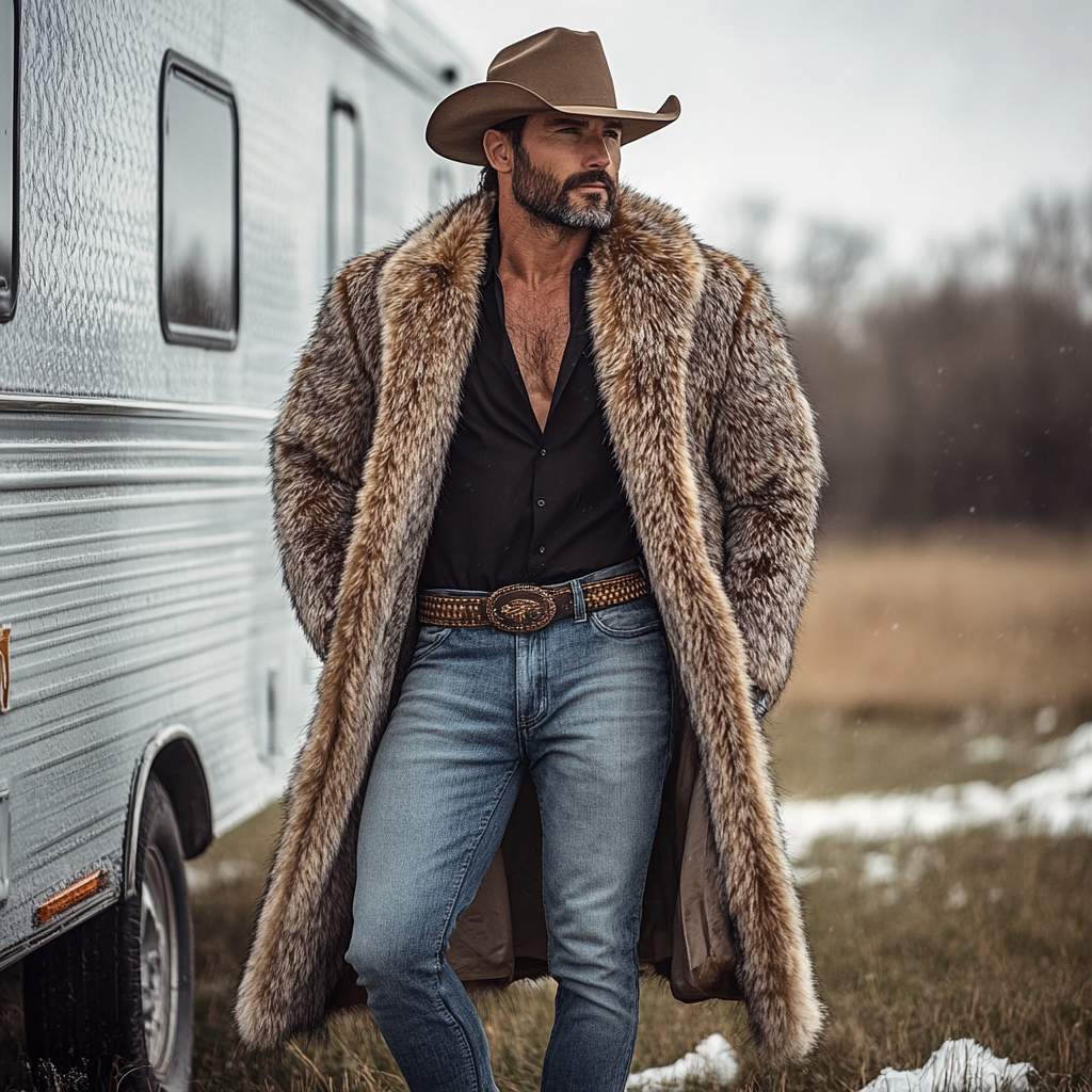 Western Cowboy Winter Warm Vintage Faux Fur Coat Jacket-inspireuse