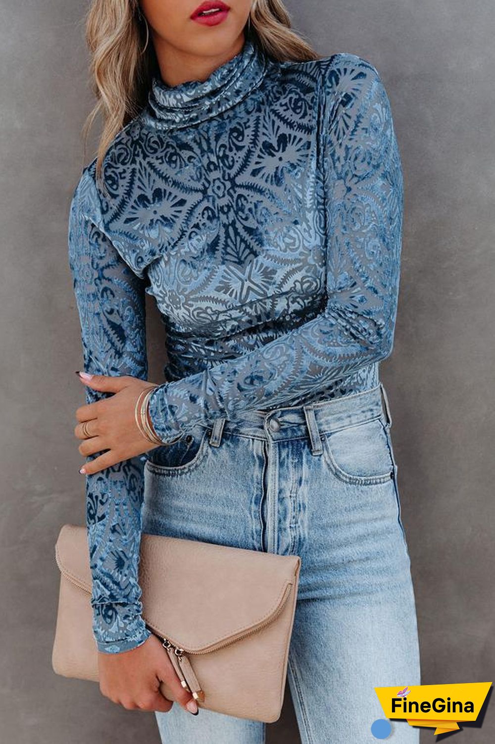 Velvet Burnout Turtleneck Top