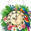 (US Only)2D Flat DIY Jungle Parrots 5D Diamond Clock Pendant Art Craft for Living Room