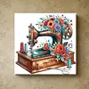 (Pre-Framed)Sewing Machine and Flowers-Special Shaped Diamond Painting(25x25cm)