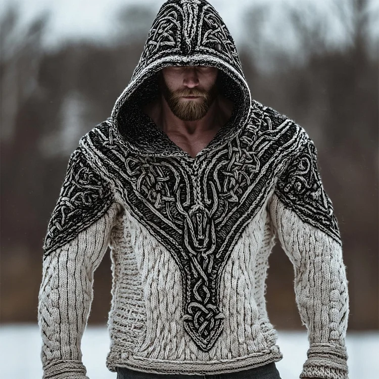 Men's Vintage Viking Inspired Celtic Chunky Hooded Sweater