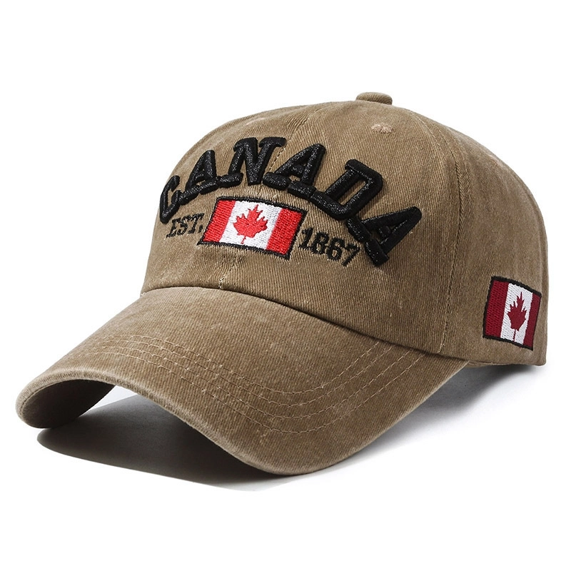 Old Fashion Letter Embroidery Soft Top Baseball Hat Men’s Canadian Flag Soft Top Cap