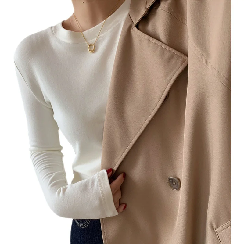 Brownm Brownm German Velvet Undershirt Women's Dress With Autumn-Winter 2024 Autumn-Winter Long-Sleeved T-Shirt Korean Version White Round Collar Top