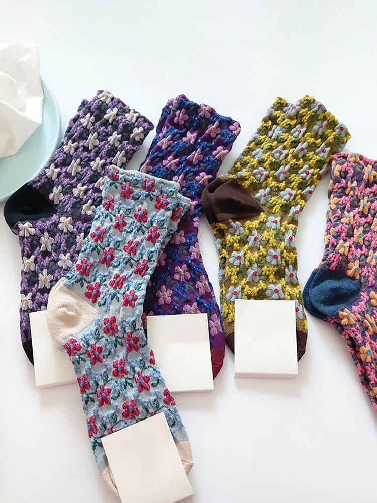 5 Pairs Vintgae Cotton Floral Women Socks