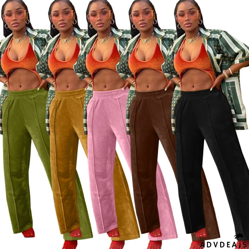 Winter Casual Brown Velvet Jogger Loose Sweatpants