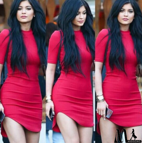 MidiSono - Sexy Round Neck Short-Sleeved Package Hip Dress