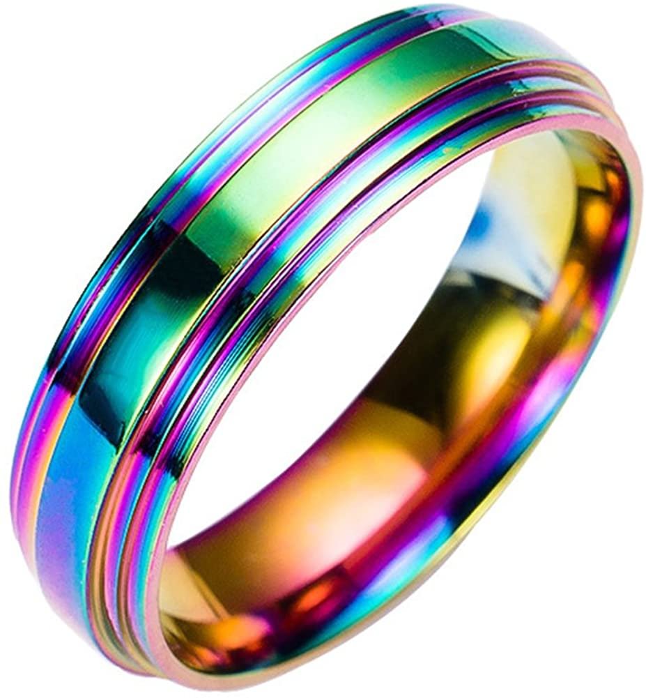 JAJAFOOK Fashion LGBT Pride 316L Stainless Steel Ring for Men & Women with Rainbow Colors
