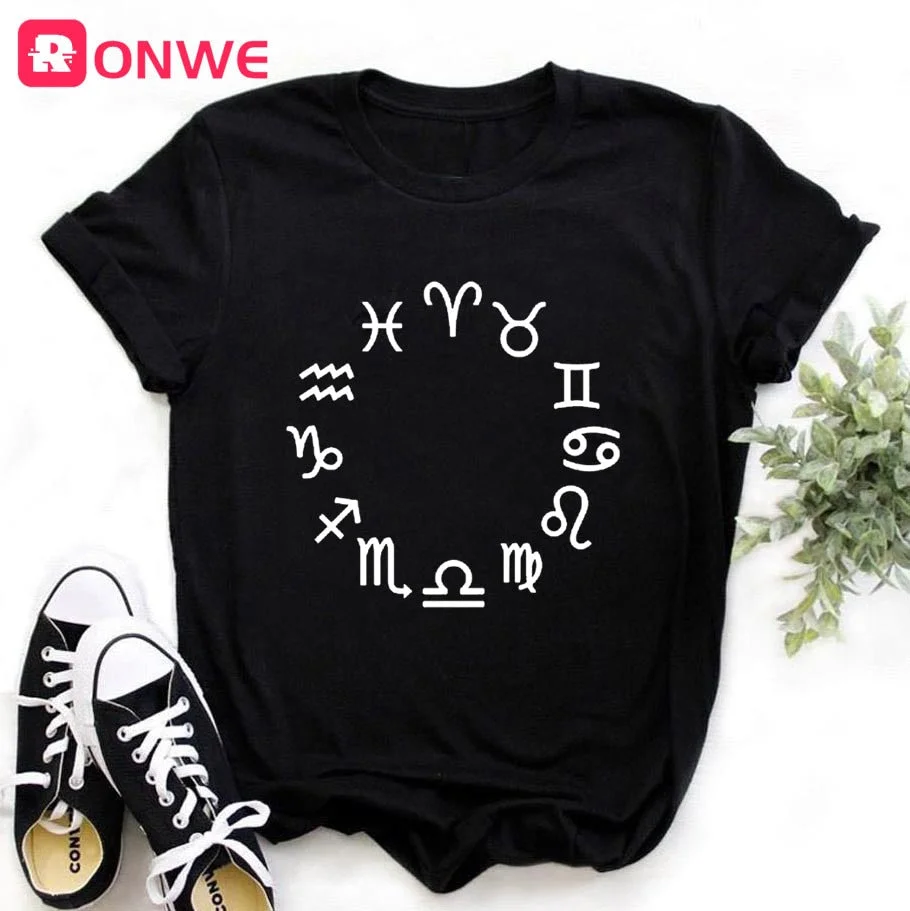 Twelve constellations zodiac sign Tshirt Women Short Sleeve o-neck t shirt soft Breathable casual tshirt,Drop Ship
