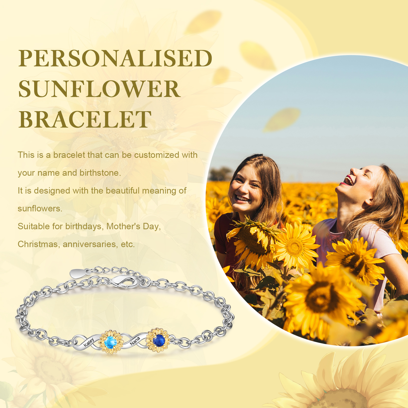 Personalised Women's Bracelet Custom 2 Birthstones & 2 Names Infinity Bracelet Birthday Gift for Ladies Girls-Jessemade AU